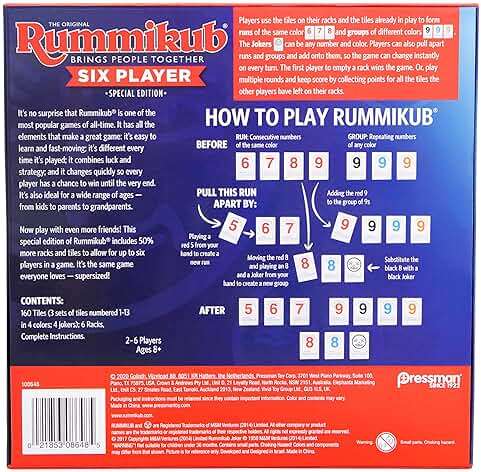 Rummikub Six Player Edition - The Classic Rummy Tile Game - More Tiles and More Players for More Fun! by Pressman , Blue - Image 7