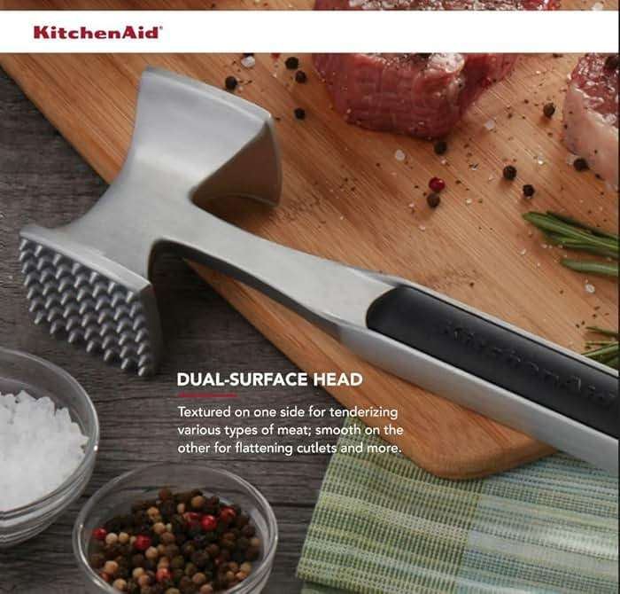 KitchenAid Gourmet Multi Sided Meat Tenderizer for Pounding Meats, Nuts, Shellfish, ect, Hang Hole for Easy Storage, Hand Wash, One Size, Black - Image 8