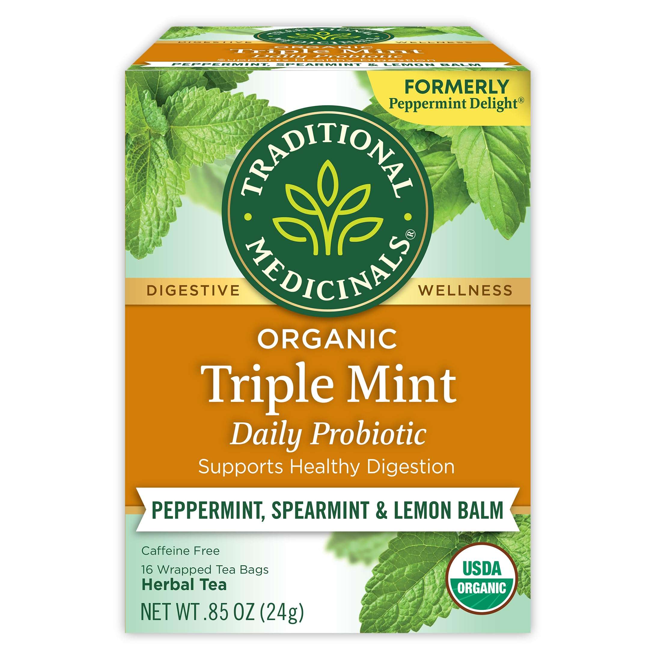 Traditional Medicinals Tea, Organic Triple Mint - Supports Healthy Digestion - Kosher, Non-GMO, Caffeine-Free - 16 Tea Bags - Image 1