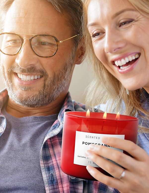Pomegranate Noir Scented Soy Candle - Large 3-Wick Aromatherapy Candle for Home, 15.8oz - Sweet Fruity Vanilla Stress Relief Candle - Luxury Gift for Women & Men - Image 2