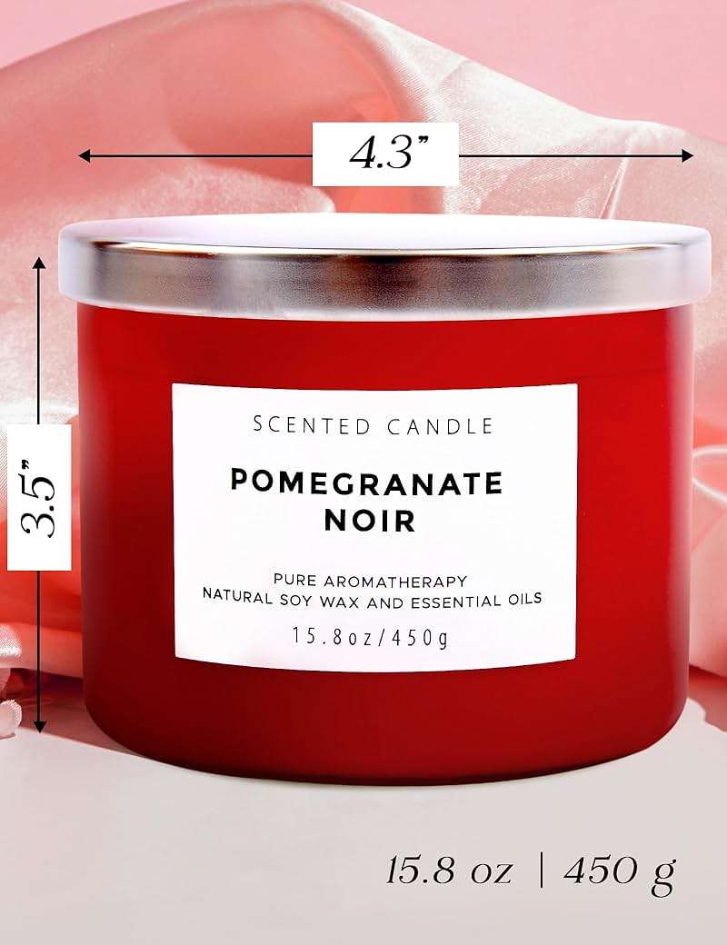 Pomegranate Noir Scented Soy Candle - Large 3-Wick Aromatherapy Candle for Home, 15.8oz - Sweet Fruity Vanilla Stress Relief Candle - Luxury Gift for Women & Men - Image 3