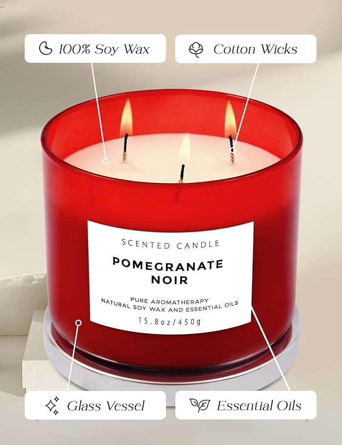 Pomegranate Noir Scented Soy Candle - Large 3-Wick Aromatherapy Candle for Home, 15.8oz - Sweet Fruity Vanilla Stress Relief Candle - Luxury Gift for Women & Men - Image 5