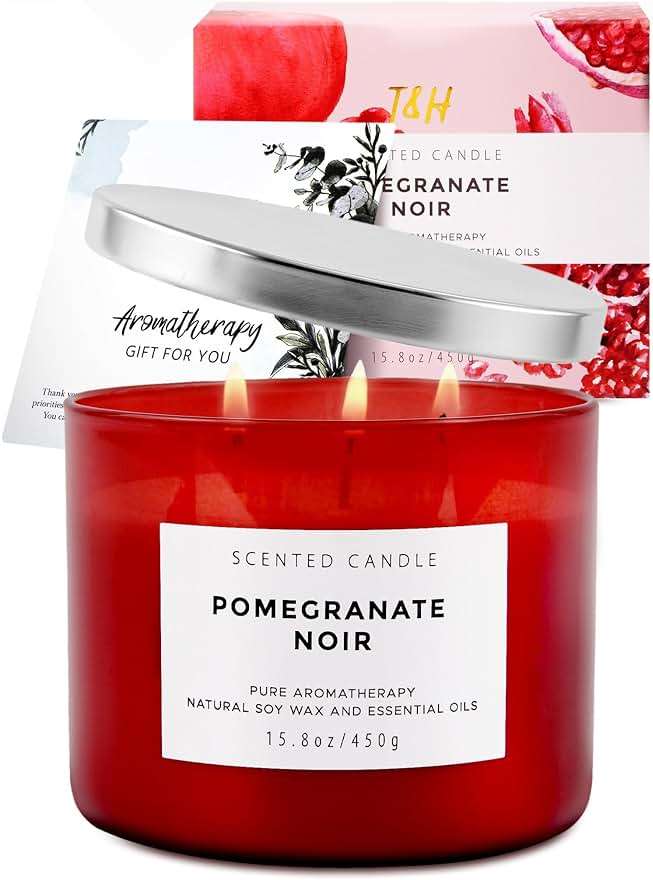 Pomegranate Noir Scented Soy Candle - Large 3-Wick Aromatherapy Candle for Home, 15.8oz - Sweet Fruity Vanilla Stress Relief Candle - Luxury Gift for Women & Men - Image 6