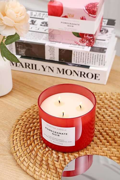 Pomegranate Noir Scented Soy Candle - Large 3-Wick Aromatherapy Candle for Home, 15.8oz - Sweet Fruity Vanilla Stress Relief Candle - Luxury Gift for Women & Men - Image 9