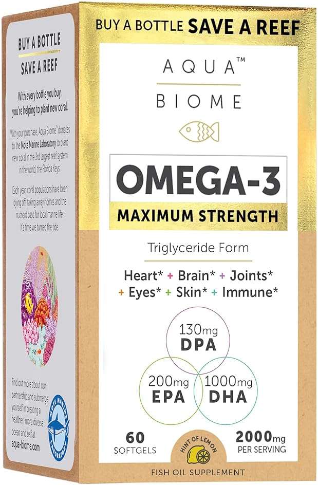 Aqua Biome by Enzymedica, Fish Oil Maximum Strength, Complete Omega 3 Supplement, DHA, EPA, DPA, Gluten Free & Non-GMO, 60 softgels (30 servings) - Image 1