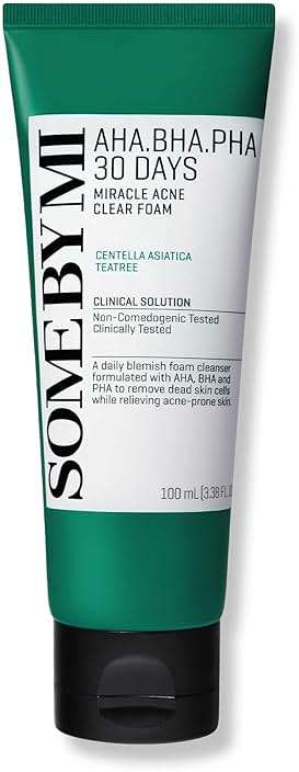 SOME BY MI AHA BHA PHA 30 Days Miracle Acne Clear Foam – 3.38oz, 100ml – Korean Acne Face Wash for Smooth & Clear Skin – Salicylic Acid Cleanser for Exfoliation & Sebum Control – Korean Skin Care - Image 1