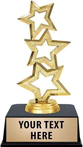 Crown Awards Gold Star Trophies with Custom Engraving, 6" Personalized Three Stars Recognition Trophy On Black Base Prime - Image 1