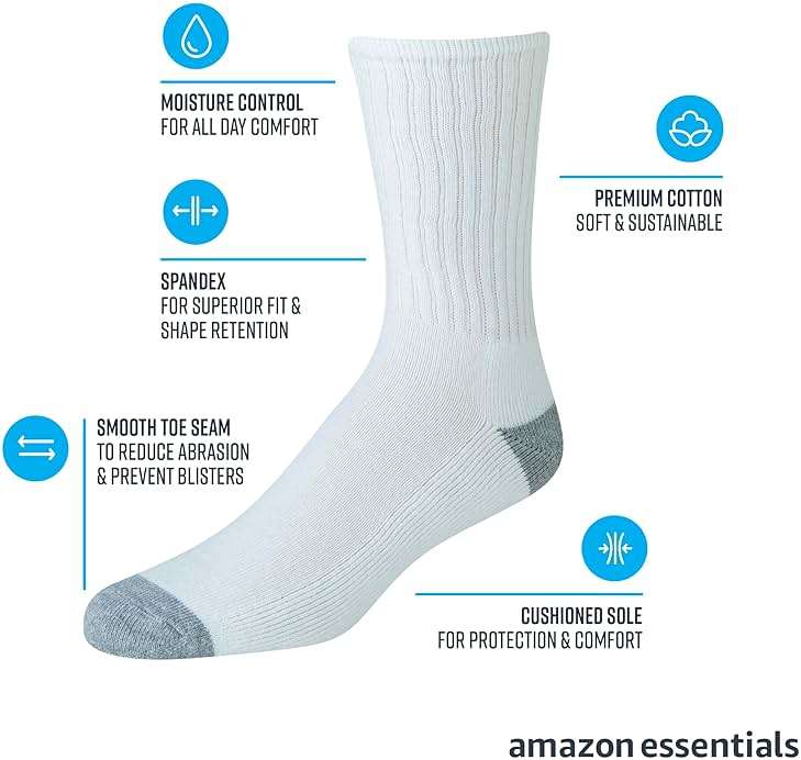 Amazon Essentials Men's Cotton Crew Athletic Moisture Wicking Sports Socks with Cushioned Sole - Image 2