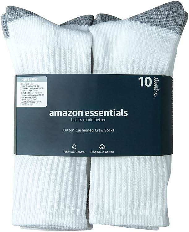 Amazon Essentials Men's Cotton Crew Athletic Moisture Wicking Sports Socks with Cushioned Sole - Image 3
