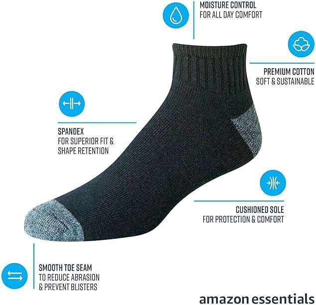 Amazon Essentials Men's Cotton Ankle Socks, Comfortable, Moisture Wicking, Cushioned - Image 2