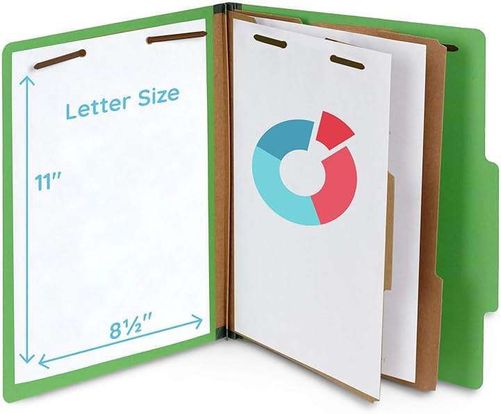 10 Green Classification Folders, 2 Divider, 2 Inch Expansions, Durable 2 Prongs Designed to Organize Standard Medical Files, Law Client Files, Office Reports, Letter Size, Green, 10 Pack - Image 2