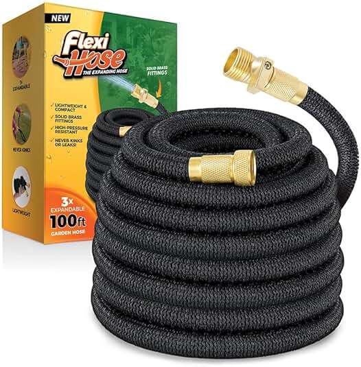 Flexi Hose Lightweight Expandable Garden Hose, 100FT -Retractable Garden Hose, Water Hose - No-Kink Flexibility, 3/4 Inch Solid Brass Fittings and Double Latex Core - Image 1