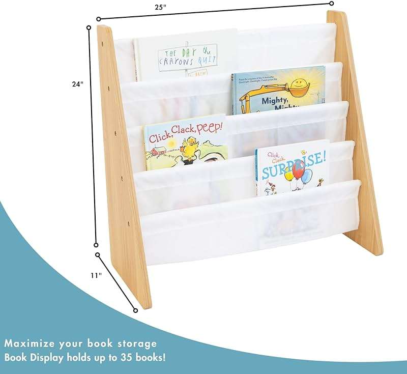 Humble Crew Kids Bookshelf, 4-Tier Front-Facing Book Display Organizer, Montessori Toddler Bookcase for Playroom, Bedroom & Reading Corner, Natural Wood/White - Image 3