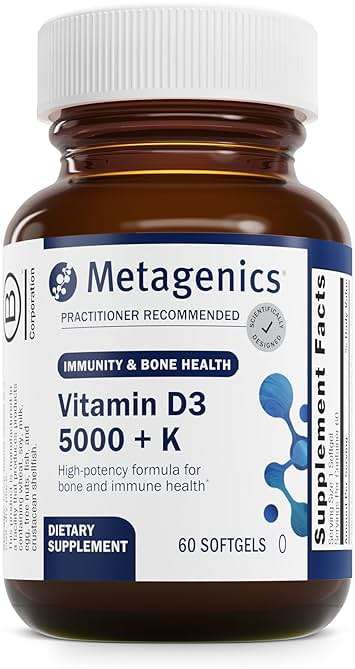 Metagenics Vitamin D3 and Vitamin K2 5,000 IU with MK-7- Vitamin D3 with K2 for Immune Support, Bone & Heart Health-Non-GMO, Gluten-Free-60 Softgels - Image 1