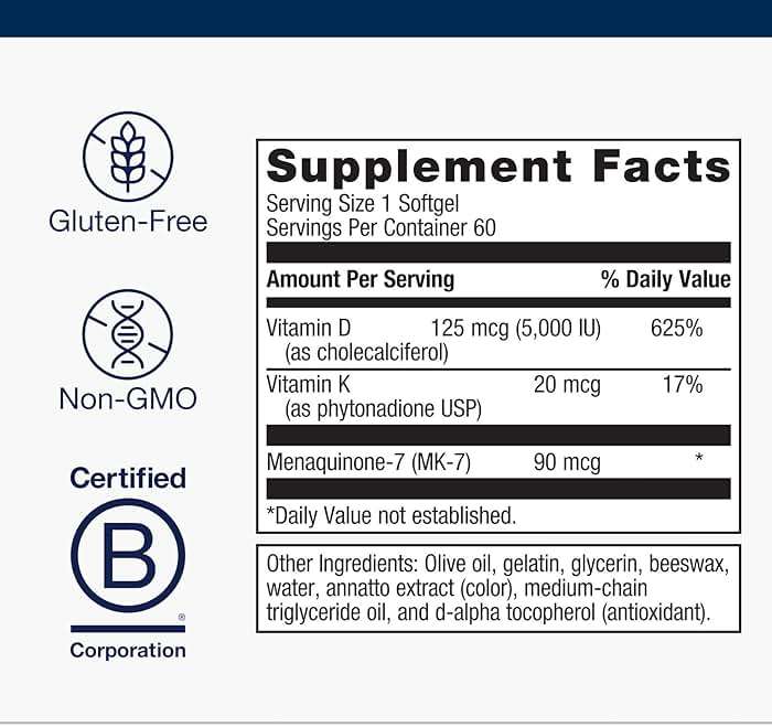 Metagenics Vitamin D3 and Vitamin K2 5,000 IU with MK-7- Vitamin D3 with K2 for Immune Support, Bone & Heart Health-Non-GMO, Gluten-Free-60 Softgels - Image 2
