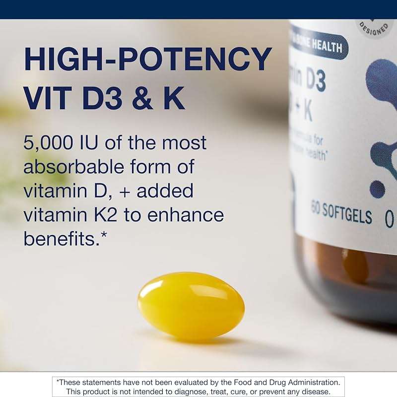 Metagenics Vitamin D3 and Vitamin K2 5,000 IU with MK-7- Vitamin D3 with K2 for Immune Support, Bone & Heart Health-Non-GMO, Gluten-Free-60 Softgels - Image 4