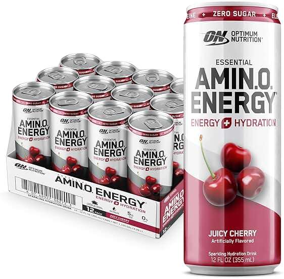 Optimum Nutrition Amino Energy Sparkling Hydration Drink, Electrolytes, Caffeine, Amino Acids, BCAAs, Sugar Free, Juicy Cherry, 12 Fl Oz, 12 Pack (Packaging May Vary) - Image 1