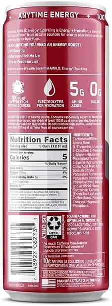 Optimum Nutrition Amino Energy Sparkling Hydration Drink, Electrolytes, Caffeine, Amino Acids, BCAAs, Sugar Free, Juicy Cherry, 12 Fl Oz, 12 Pack (Packaging May Vary) - Image 9
