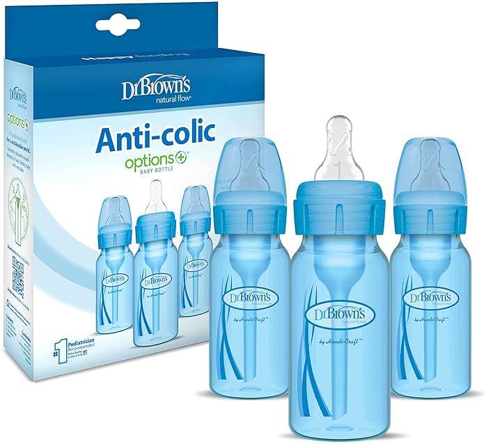 Dr. Brown's Natural Flow Anti-Colic Options+ Narrow Baby Bottles 4 oz/120 mL, with Level 1 Slow Flow Nipple, 3 Pack, 0m+ Blue - Image 3