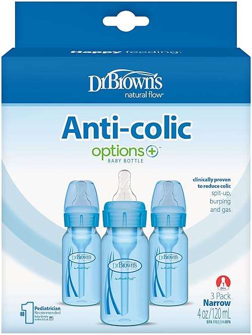 Dr. Brown's Natural Flow Anti-Colic Options+ Narrow Baby Bottles 4 oz/120 mL, with Level 1 Slow Flow Nipple, 3 Pack, 0m+ Blue - Image 4