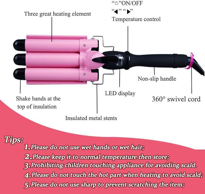 3 Barrel Curling Iron Hair Curling Wands Hair Curler 25mm Curl Hair Styling Irons Hair Crimper Deep Waver for Curler with Temperature Control 1inch Curl for All Hair Type - Image 9