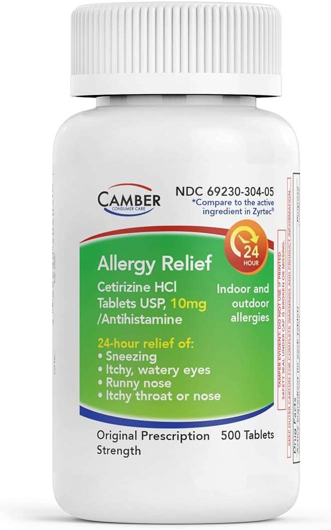Camber Cetirizine HCI 10mg Tablets, 24-Hour Allergy Relief, Allergy Medication - 500 Count - Image 1