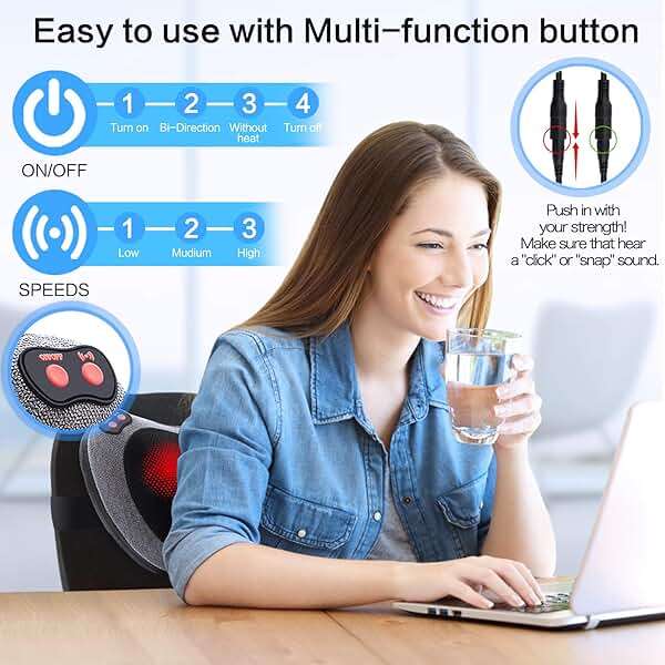 Papillon Shiatsu Back Massager with Heat,Fathers Day Dad Gifts for Men, Dad, Deep Tissue Massage for Neck, Shoulder, Upper & Lower Back Pain Relief, Electric Kneading 3D Massage Pillow (Gray) - Image 2