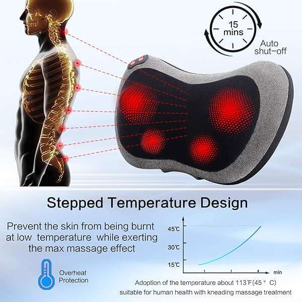 Papillon Shiatsu Back Massager with Heat,Fathers Day Dad Gifts for Men, Dad, Deep Tissue Massage for Neck, Shoulder, Upper & Lower Back Pain Relief, Electric Kneading 3D Massage Pillow (Gray) - Image 4