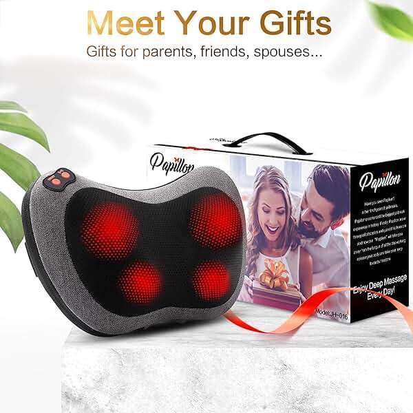 Papillon Shiatsu Back Massager with Heat,Fathers Day Dad Gifts for Men, Dad, Deep Tissue Massage for Neck, Shoulder, Upper & Lower Back Pain Relief, Electric Kneading 3D Massage Pillow (Gray) - Image 7