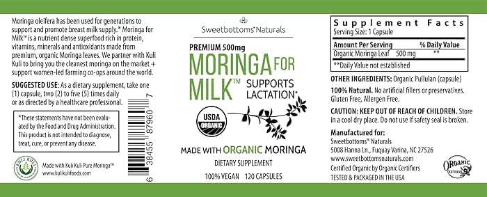 Lactation Supplement - Organic Moringa Capsules for Breastfeeding Support to Increase Breastmilk Supply (120 ct) Pure Malunggay Leaf Powder for Milk Production Booster & Postnatal Vitamins A E K 500mg - Image 4