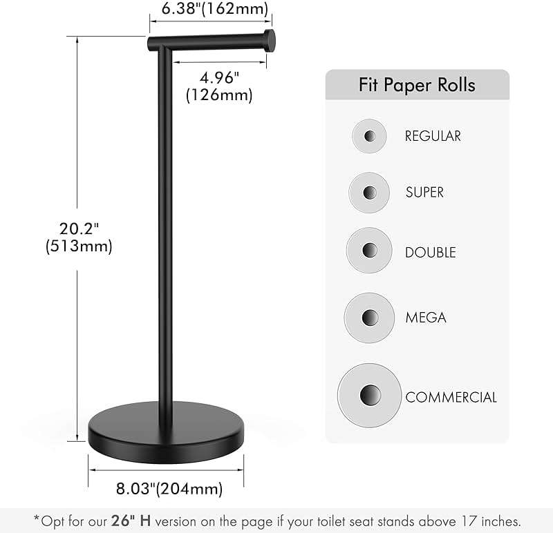 KES Bathroom Toilet Paper Holder Stand Modern Tissue Roll Holder SUS304 Stainless Steel Rustproof Freestanding 20.2" H, Matte Black BPH283S1-BK - Image 5