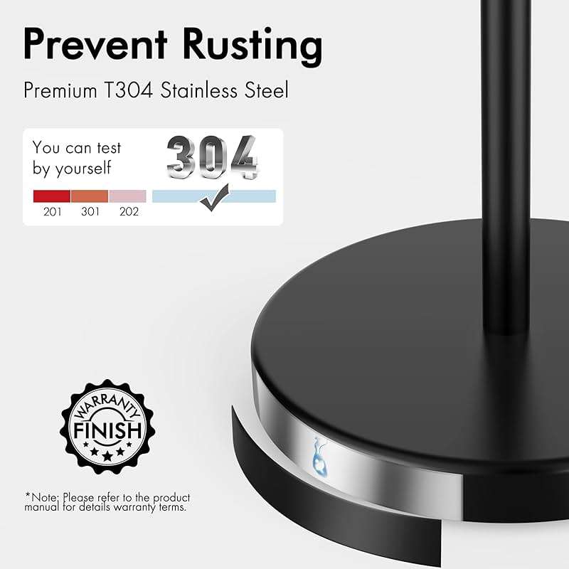 KES Bathroom Toilet Paper Holder Stand Modern Tissue Roll Holder SUS304 Stainless Steel Rustproof Freestanding 20.2" H, Matte Black BPH283S1-BK - Image 6