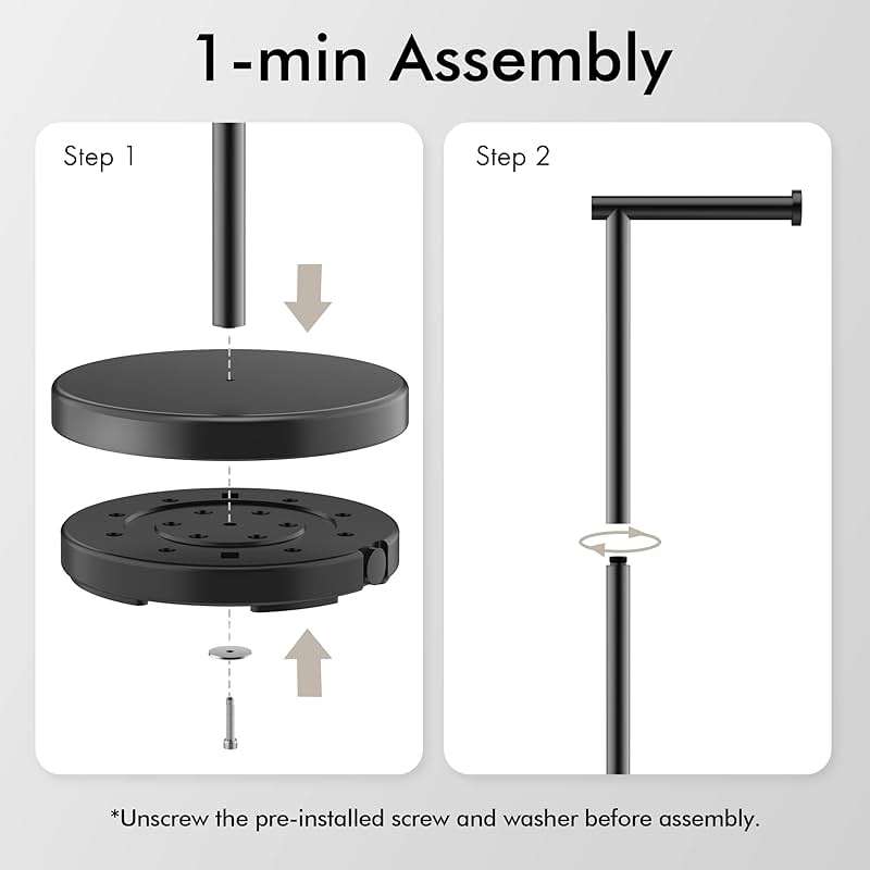 KES Bathroom Toilet Paper Holder Stand Modern Tissue Roll Holder SUS304 Stainless Steel Rustproof Freestanding 20.2" H, Matte Black BPH283S1-BK - Image 7