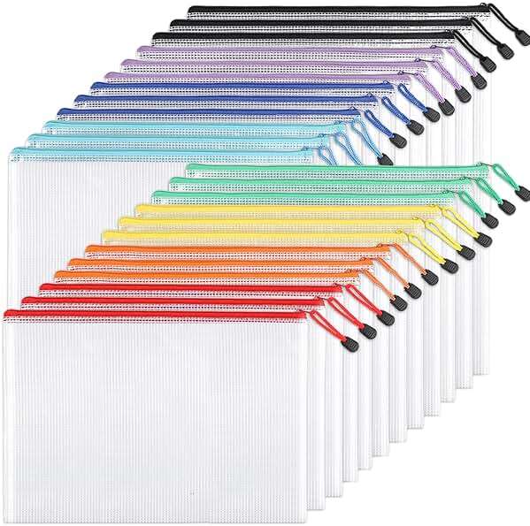EOOUT 24pcs Mesh Zipper Pouch Bags, for Organizing Storage, Waterproof Zipper Pouches, Letter Size, File Bags for Toys, Puzzle, Board Games - Image 1