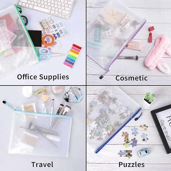 EOOUT 24pcs Mesh Zipper Pouch Bags, for Organizing Storage, Waterproof Zipper Pouches, Letter Size, File Bags for Toys, Puzzle, Board Games - Image 5