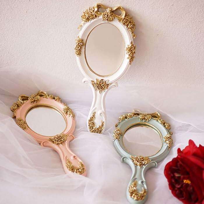 KABAKE Vintage Hand Held Mirror, Vanity Rose Gold Makeup Mirror, Compact Travel Handheld Mirros, Gift for Mom, Wife, Girl Friend - Image 3