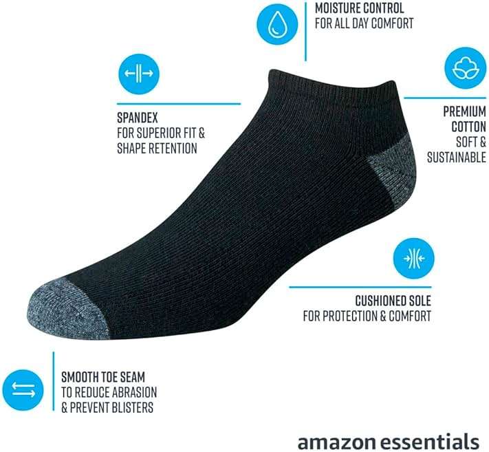 Amazon Essentials Men's 10-Pack Cotton Half Cushioned No-Show Socks Sockshosiery, Black, 10-13 - Image 2