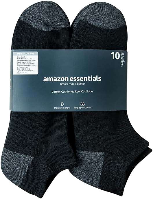 Amazon Essentials Men's 10-Pack Cotton Half Cushioned No-Show Socks Sockshosiery, Black, 10-13 - Image 3