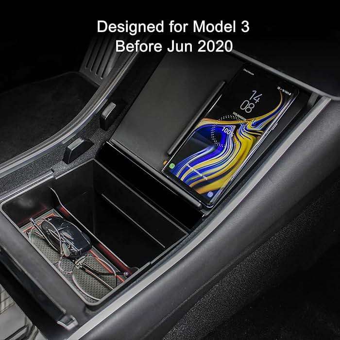 TAPTES Wireless Charger for Tesla Model 3 2017 2018 2019 2020, Dual Phone Charging Pad for Tesla Model 3 Accessories, Car Center Console Interior, Compatible with iPhone & Smartphones, Black - Image 2