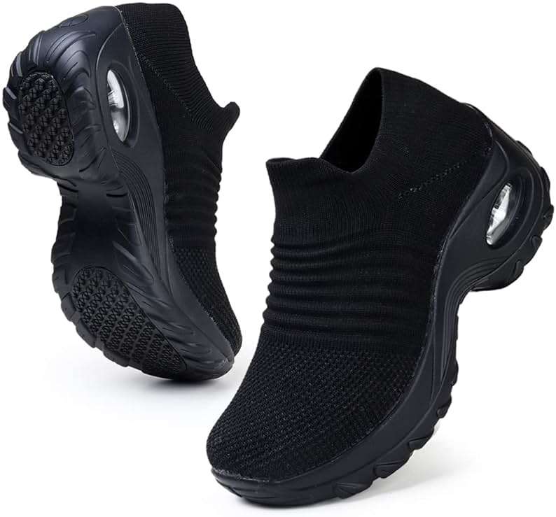 HKR Women's Walking Shoes Arch Support Non Slip Work Shoes Breathable Knit Upper Lightweight for Plantar Fasciitis - Image 1