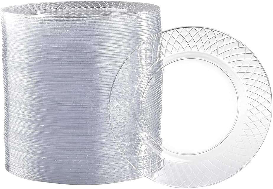Prestee 100 Pack Clear Plastic Plates for Party - 6.25 Inch Small Round Dessert Plate and Appetizer Platter - Heavy Duty Disposable Plastic Plates for Parties, Weddings, Caterings and Events - Image 1