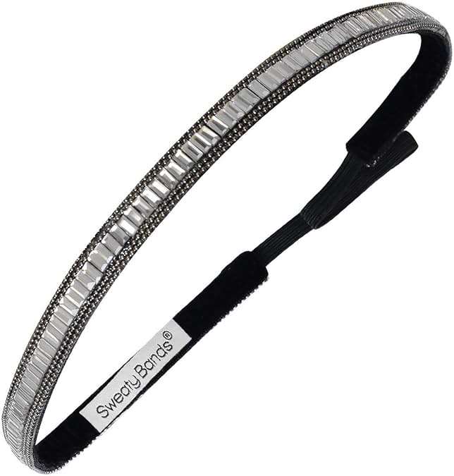 Sweaty Bands Womens Girls Headband - Non-Slip, Velvet-Lined Jeweled Hairband - Bling It Born to Shine Silver 3/8-Inch - Image 1