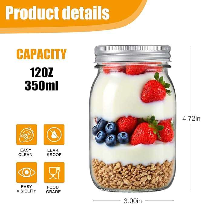Accguan Mason Jars,Glass Jars With Lids 12 oz,Canning Jars For Pickles And Kitchen Storage,Wide Mouth Spice Jars With Silver Lids For Honey,Caviar,Herb,Jelly,Jams,Set of 20 - Image 3