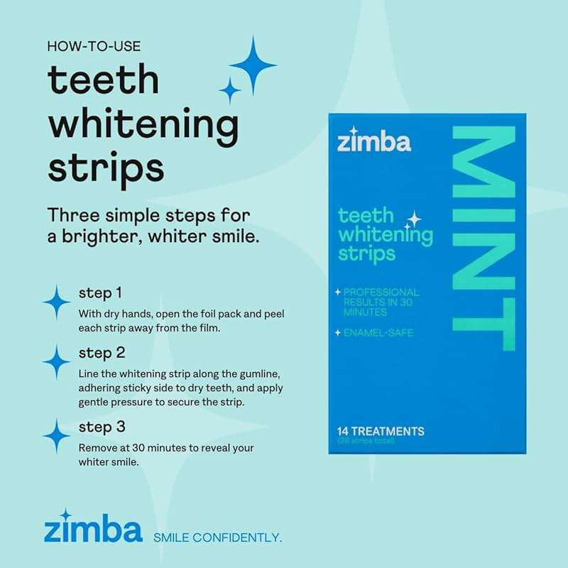 Zimba Teeth Whitening Strips Vegan Whitening Strip Enamel Safe Teeth Whitening Hydrogen Peroxide Teeth Whitener for Coffee, Wine, Tobacco, and Other Stains, 28 Strips (14 Day Treatment), Mint - Image 6