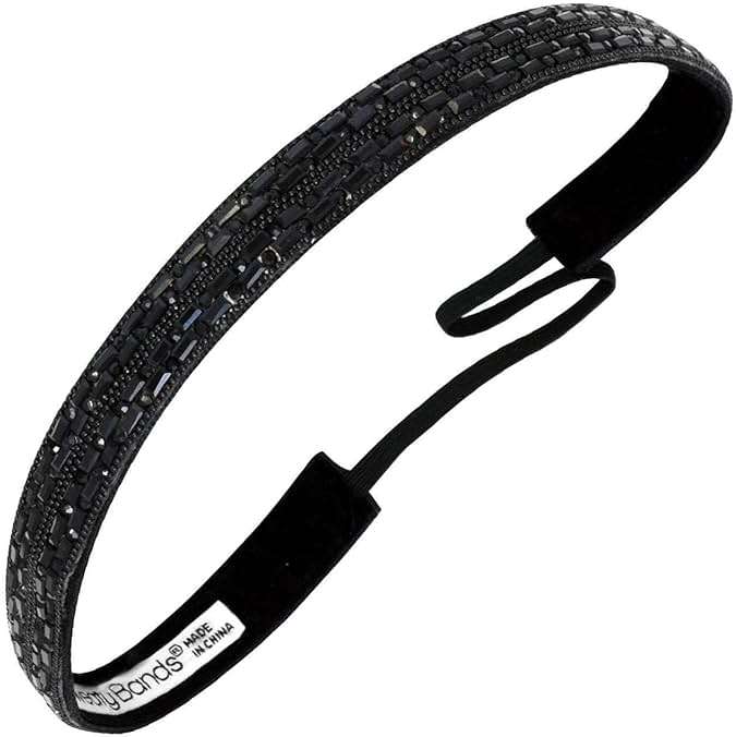 Sweaty Bands Womens Girls Headband - Non-Slip, Velvet-Lined Jeweled Hairband - Bling It Always in Style Black 5/8-Inch - Image 1