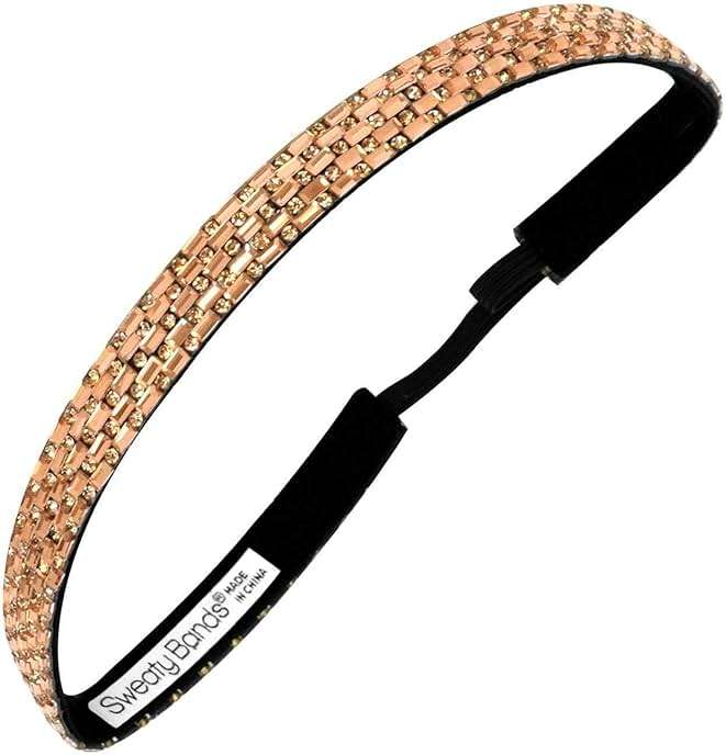 Sweaty Bands Womens Girls Headband - Non-Slip, Velvet-Lined Jeweled Hairband - Bling It Bronzed Goddess 5/8-Inch - Image 1
