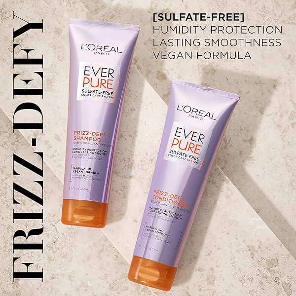 L'Oreal Paris Frizz Defy Shampoo and Conditioner Set, Frizz Control Hair Care with Marula Oil, EverPure, 8.5 Fl Oz, Set of 2 - Image 2