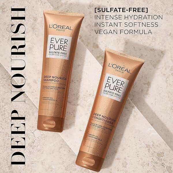 L'Oreal Paris Sulfate Free Shampoo and Conditioner for Dry Hair, Triple Action Hydration for Dry, Brittle or Color Treated Hair, Apricot Oil Infused Hair Care, EverPure, 8.5 Fl Oz, Set of 2 - Image 2