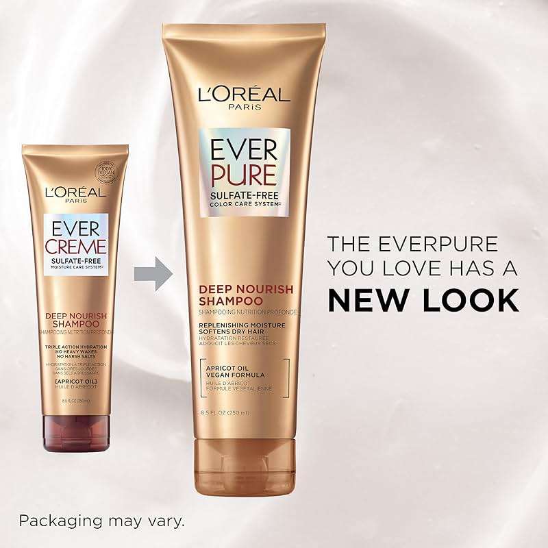 L'Oreal Paris Sulfate Free Shampoo and Conditioner for Dry Hair, Triple Action Hydration for Dry, Brittle or Color Treated Hair, Apricot Oil Infused Hair Care, EverPure, 8.5 Fl Oz, Set of 2 - Image 3