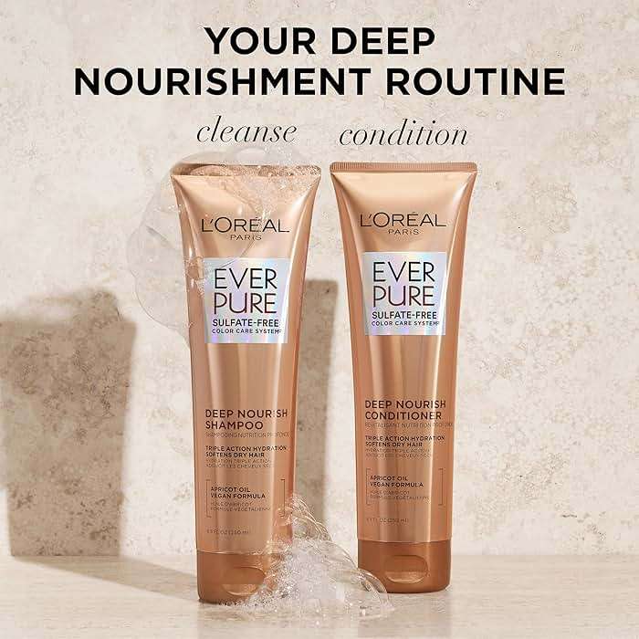 L'Oreal Paris Sulfate Free Shampoo and Conditioner for Dry Hair, Triple Action Hydration for Dry, Brittle or Color Treated Hair, Apricot Oil Infused Hair Care, EverPure, 8.5 Fl Oz, Set of 2 - Image 7